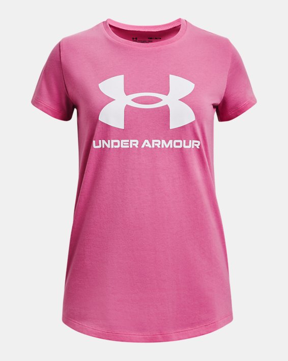 Girls' UA Sportstyle Graphic Short Sleeve in Pink image number 0